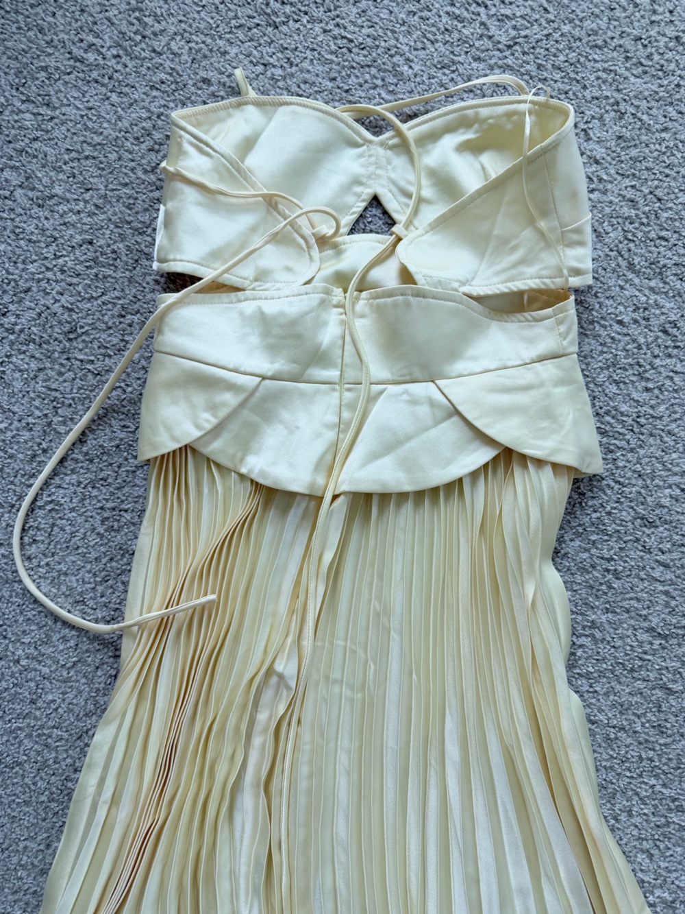 Pleated Pale buttery yellow Satin Dress